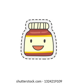 Kawaii chocolate jar. Cute hand drawn colored vector illustration.