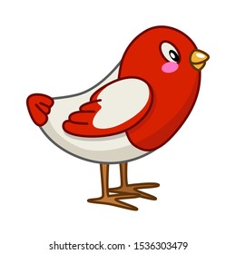 Kawaii Christmas bullfinch or red chest winter bird, cute emoji face character, new year funny happy anymal or bird - isolated colored illustration on white, vector