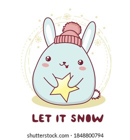 Kawaii Christmas bunny. Cute vector illustration. 