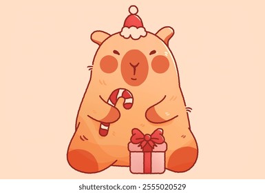 Kawaii Christmas capybara New Year candy and gift box.