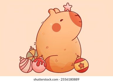 Kawaii Christmas capybara New Year ball toys.