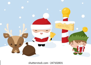 Kawaii Christmas characters at the North Pole. 