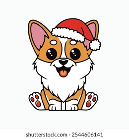 Navidades Kawaii Corgi Ilustración vectorial sobre fondo blanco