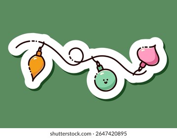 Kawaii Christmas garland sticker with three holiday toys.