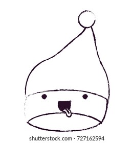 kawaii christmas hat santa claus with tongue out expression blurred silhouette on white background vector illustration