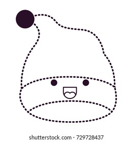 kawaii christmas hat santa claus smiling expression on dotted monochrome silhouette vector illustration