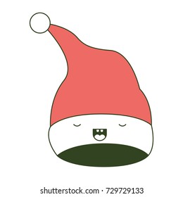kawaii christmas hat santa claus with eyes closed happiness expression on color section silhouette vector illustration