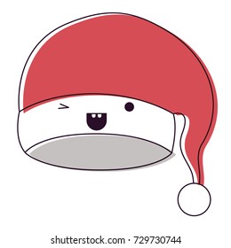 kawaii christmas hat santa claus wink eye expression watercolor silhouette on white background vector illustration