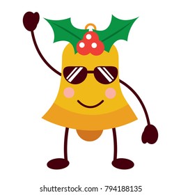 kawaii christmas jingle bell with sunglasses cartoon
