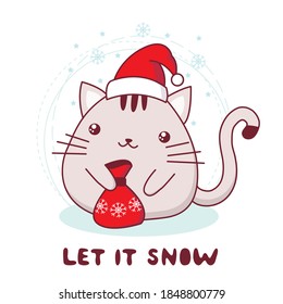 Kawaii Christmas kitty. Cute vector illustration. 
