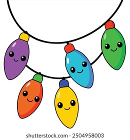 Kawaii Christmas lights Merry Christmas Vector Cartoon Illustration 
