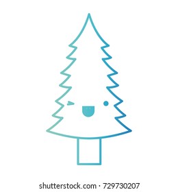 kawaii christmas pine with trunk with wink eye and happiness expression on gradient color silhouette blue vector illustration