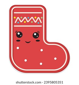 Kawaii Christmas stocking character, color vector isolated cartoon-style illustration