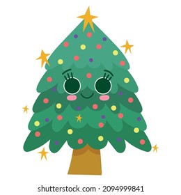 kawaii christmas tree icon isolated