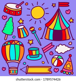 kawaii circus doodle design template 