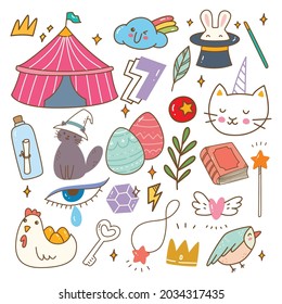 Kawaii Circus Related Object Doodle Vector Illustration