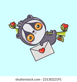 Kawaii Clip Art Loris. Vector Illustration of a Kawaii Animal for Prints for Clothes, Stickers, Baby Shower, Coloring Pages.
