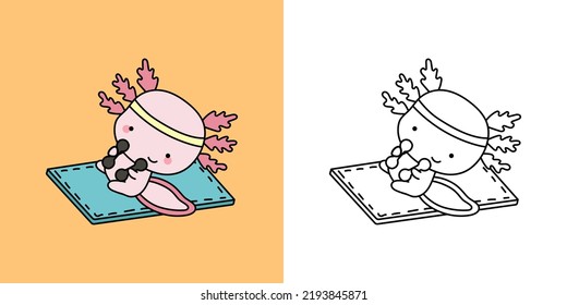 Kawaii Clipart Amphibian Sportsman Illustration and For Coloring Page. Funny Kawaii Axolotl Sportsman. Vector Illustration of a Kawaii Animal for Stickers, Baby Shower, Coloring Pages. svg