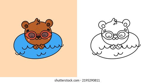 Kawaii Clipart Bear Sportsman Illustration and For Coloring Page. Kawaii Brown Bear Sportsman. Vector Illustration of a Kawaii Animal for Stickers, Baby Shower, Coloring Pages, Prints for Clothes.
