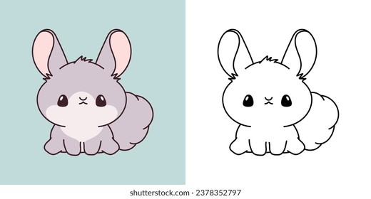 Kawaii Clipart Chinchilla Illustration and For Coloring Page. Funny Kawaii Baby Rodent. Cute Vector Illustration of a Kawaii Pet for Stickers, Baby Shower, Coloring Pages. 