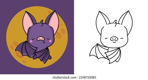 Kawaii Clipart Flittermouse Illustration and For Coloring Page. Funny Kawaii Bat. Vector Illustration of a Kawaii Animal for Stickers, Baby Shower, Coloring Pages, Prints for Clothes.
 svg