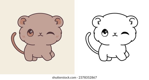 Kawaii Clipart Gerbil Illustration and For Coloring Page. Funny Kawaii Baby Pet. Cute Vector Illustration of a Kawaii Animal for Stickers, Baby Shower, Coloring Pages. 