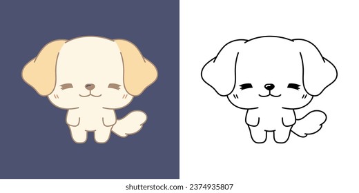 Kawaii Clipart Labrador Retriever Illustration and For Coloring Page. Funny Kawaii Puppy. Cute Vector Illustration of a Kawaii Pet for Stickers, Baby Shower, Coloring Pages. 