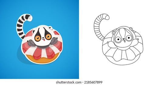 Kawaii Clipart Lemur Illustration and For Coloring Page. Funny Kawaii Lemur. Vector Illustration of a Kawaii Animal for Stickers, Baby Shower, Coloring Pages, Prints for Clothes.
