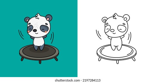 Kawaii Clipart Panda Bear Sportsman Illustration and For Coloring Page. Funny Panda Sportsman. Vector Illustration of a Kawaii Animal for Stickers, Baby Shower, Coloring Pages, Prints for Clothes.
 svg