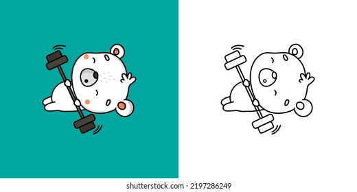 Kawaii Clipart Polar Bear Sportsman Illustration and For Coloring Page. Funny Bear Sportsman. Vector Illustration of a Kawaii Animal for Stickers, Baby Shower, Coloring Pages, Prints for Clothes.
 svg