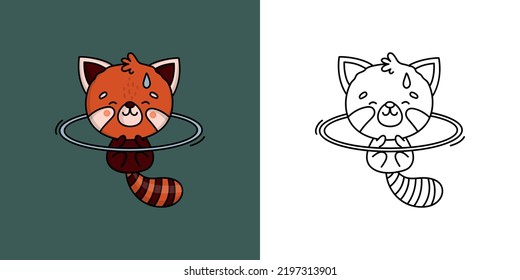 Kawaii Clipart Red Panda Sportsman Illustration and For Coloring Page. Funny Animal Sportsman. Vector Illustration of a Kawaii Animal for Stickers, Baby Shower, Coloring Pages, Prints for Clothes.
 svg