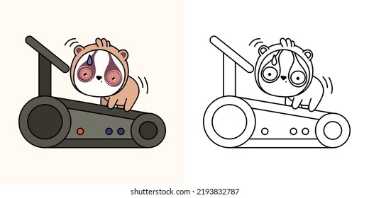 Kawaii Clipart Slow Lemur Sportsman Illustration and For Coloring Page. Funny Kawaii Slow Loris Sportsman. Vector Illustration of a Kawaii Animal for Stickers, Baby Shower, Coloring Pages.
