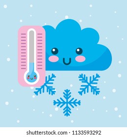 kawaii cloud cold thermometer snowflake winter cartoon