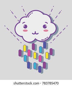 kawaii cloud with color rainbow in lines