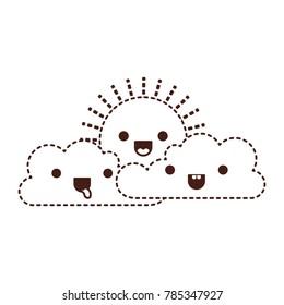 kawaii cloud cumulus and sun in monochrome dotted silhouette
