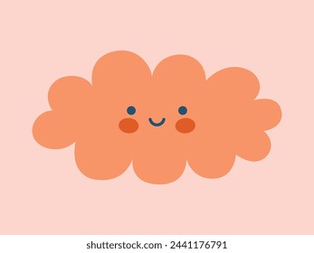 Kawaii cloud with funny face. Cloudy weather clip art. Children's hand drawn illustration. Minimal icon with cloud. Modern sticker. 