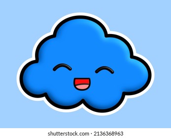 Kawaii cloud with happy expression on a blue background