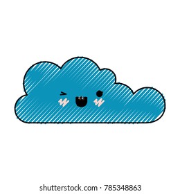 kawaii cloud icon flat in colored crayon silhouette