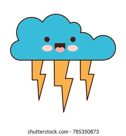 kawaii cloud with lightnings in colorful silhouette