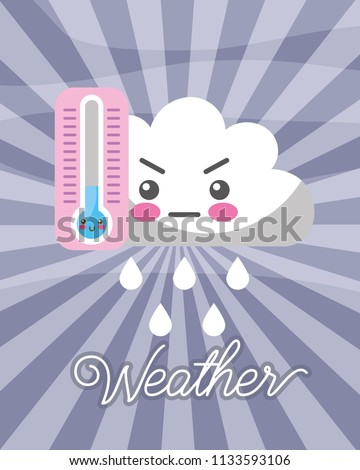 kawaii cloud rain drops cold thermometer weather