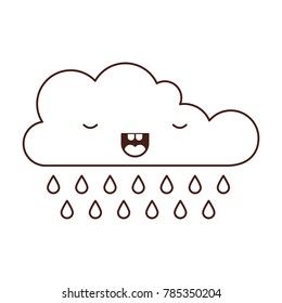 kawaii cloud with rain in monochrome silhouette