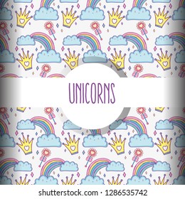 kawaii cloud with rainbow with clouds and crown background