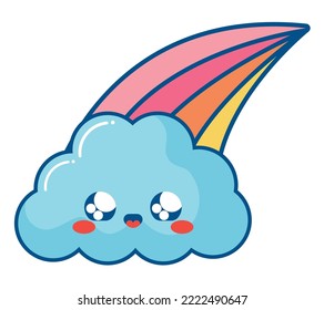 kawaii cloud and rainbow over white