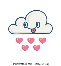 kawaii cloud raining hearts illustration isolated on white
