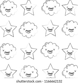 kawaii cloud star cartoon characters pattern