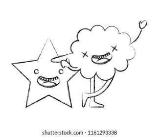 kawaii cloud and star cartoon comic