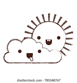 kawaii cloud and sun in monochrome blurred silhouette