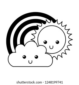 kawaii cloud sun and rainbow cartoon