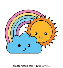 kawaii cloud sun and rainbow cartoon