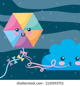 kawaii cloud wind kite flying in the sky